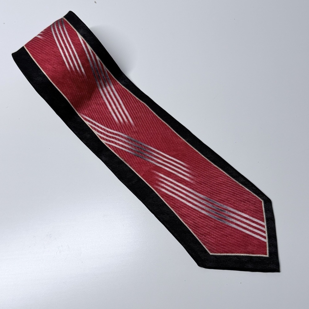 Steven Land Red Black Striped Necktie Power Tie Retro Executive Office Core